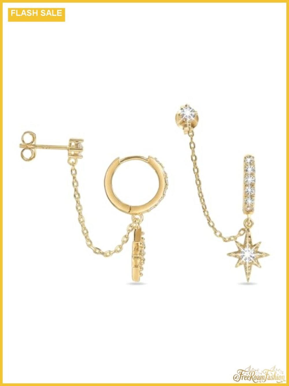 14K Gold Plated Double Piercing Chain Earrings Set